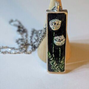 GLEAM NECKLACE: Pretty rectangle floral pendant necklace, clay, pigment, resin